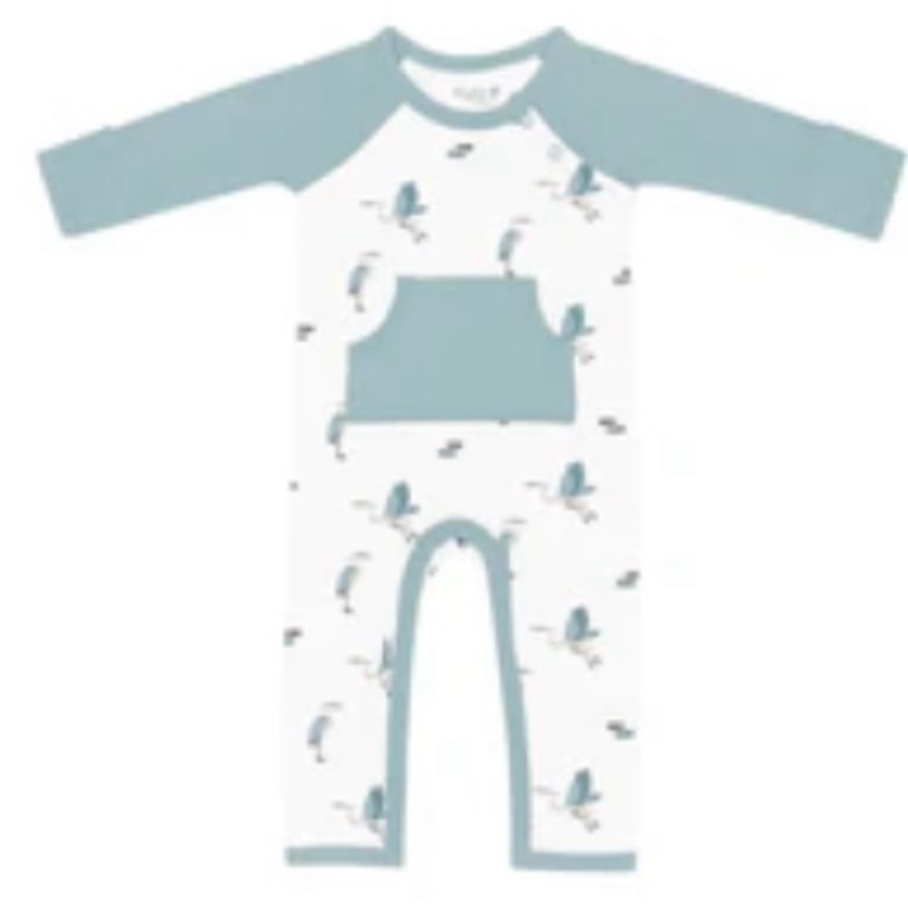 Kyte BABY Blue Heron Print Longall pocket Bodysuit NWT